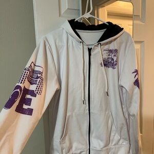 Women's White and Purple Graphic Hoodie